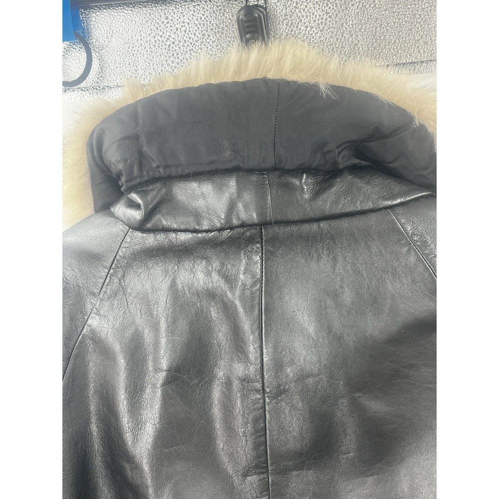 VTG Peter Caruso Mob Wife Leather Fur Collar Coat Womens XL Vintage Glam Luxury - Picture 8 of 15